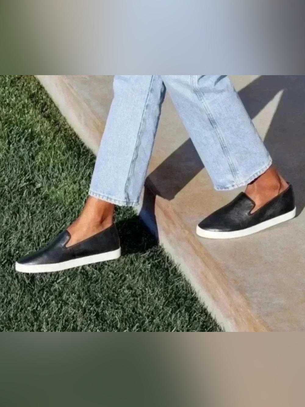 Birdies Black Leather Slip-On Flats with White Sole